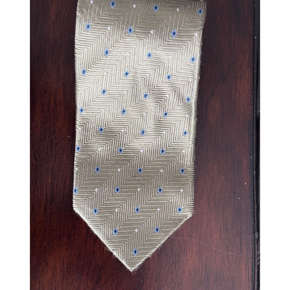 Preswick & Moore Men's‎ Necktie 100% Silk Olive Green Blue Diamond Pattern VTG